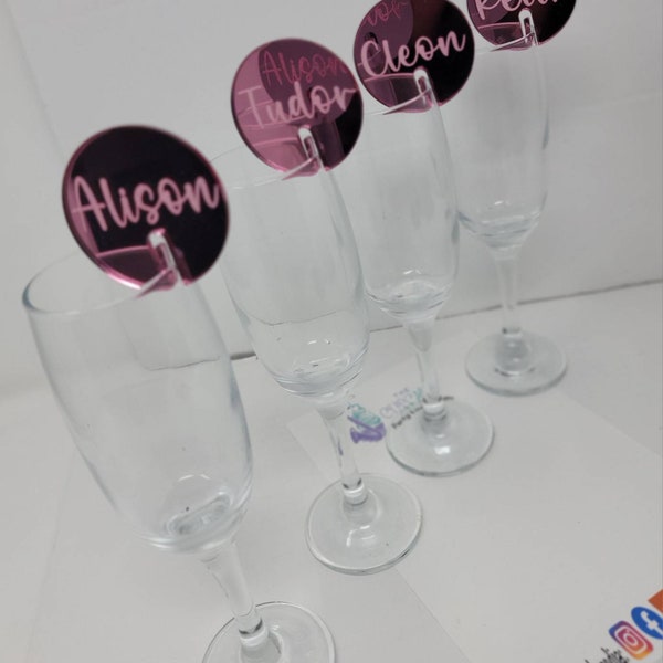 Personalized Wine/Champagne Glass Charms,  Name Place Card or Drink Tags