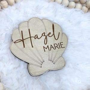 Mermaid Seashell Newborn Name Announcement Sign Hospital Photo Prop Wood Baby Girl Name Sign Baby Shower Decor Nautical Baby Decor