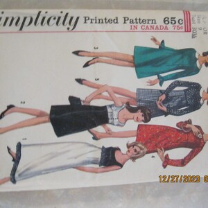 May include: Simplicity sewing pattern number 3216 for juniors, featuring four different dress styles. The pattern includes a green dress, a black and white checked dress, a red dress, and a black dress. The pattern is priced at 65 pence.
