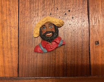 Vintage Handmade African American Resin Magnet ( Farmer)