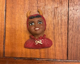 Vintage Handmade African American Resin Magnet (Boy in devil costume)