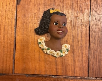 Vintage Handmade African American Resin Magnet (Girl)