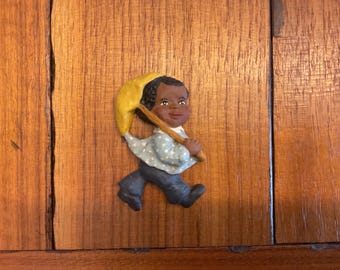 Vintage Handmade African American Resin Magnet (Girl with umbrella)