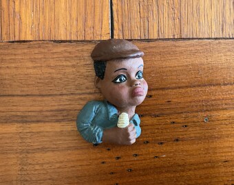 Vintage Handmade African American Resin Magnet (Boy with Icecream)