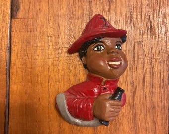 Vintage Handmade African American Resin Magnet (Firefighter)