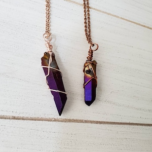 Titanium Aura Quartz, Raw Quartz Crystal Necklace, Rainbow Quartz Point Necklace, Purple Gold Crystal, Rainbow Crystal Point