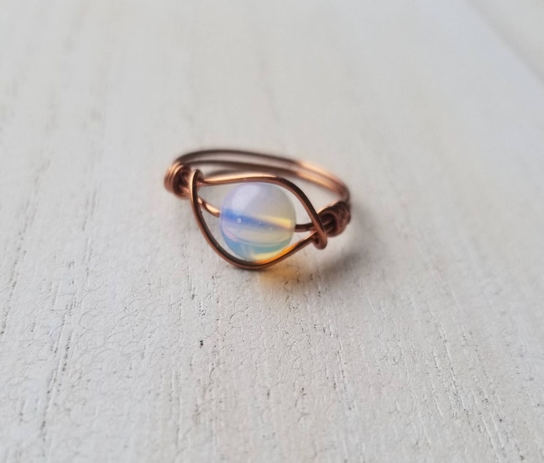 Opal And Moonstone Wire Wrap Ring