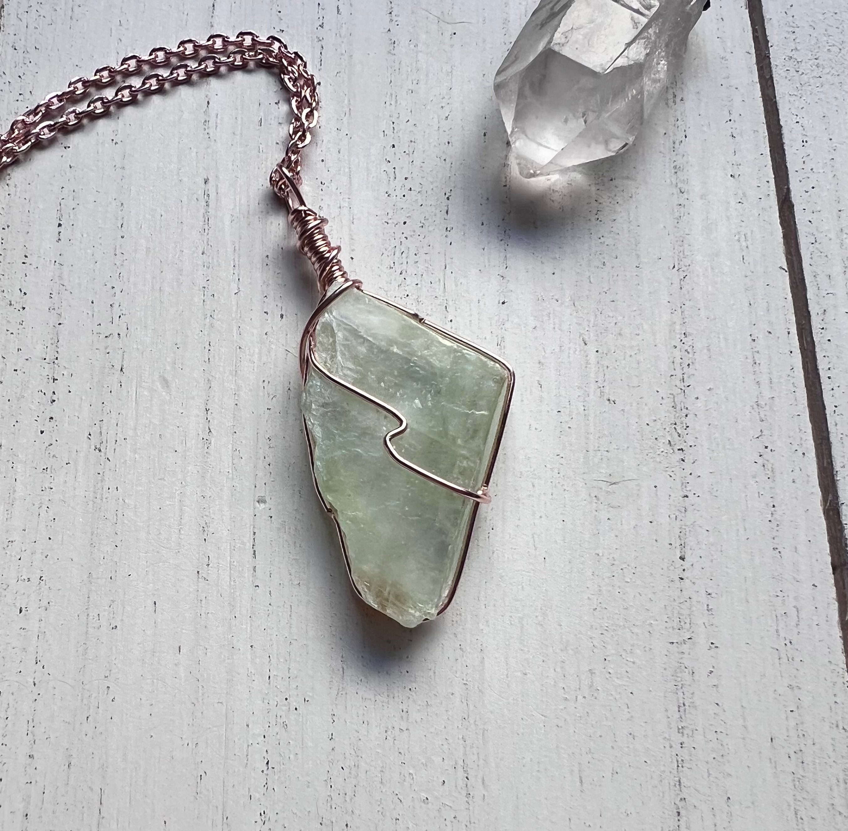 Green Calcite Crystal Necklace Natural Calcite Crystal Pendant Etsy