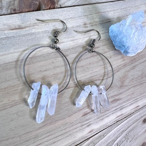 Crystal Hoop Earrings, Clear Quartz Dangle Earrings
