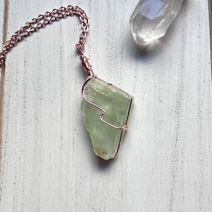 Green Calcite Crystal Necklace, Natural Calcite Crystal Pendant