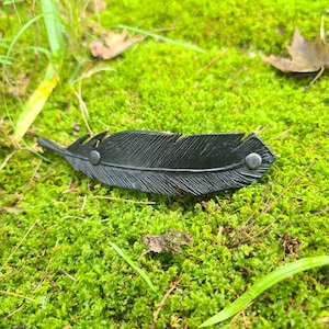Feather hair barrette / black leather hair barrette / beautiful hair clips for women / raven hair pin