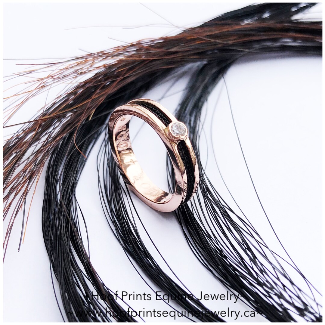 Custom Horse Hair Ring: Rose Gold, CZ Stone, Engraved - Etsy