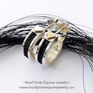 Sterling Silver Earrings with Horse Hair Inlay and Gold Hearts
