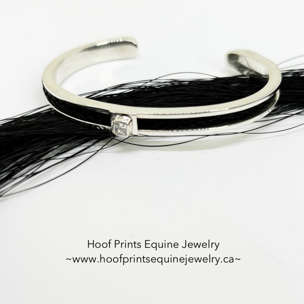 Horsehair Bracelet, Sterling Silver Cuff with Flat Braid