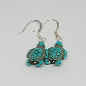 Turtle Earrings - Beach Themed Earrings - Blue Turtle Earrings - Ivory Turtle Earrings - Stocking Stuffer