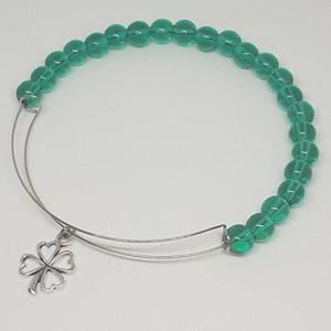 Adjustable Beaded Bangle with Shamrock Charm
