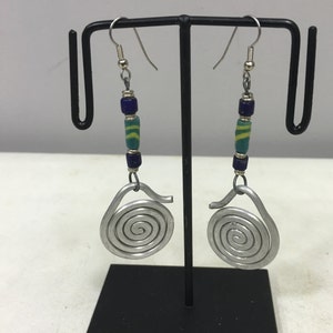 Earrings African Aluminum Loop Coiled Green Sandcast Bead Masai Beaded Earrings Handmade Aluminum Women Earrings Unique Tribal E82