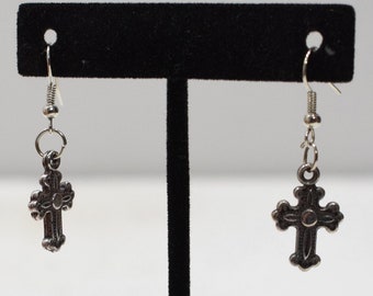 Earrings Silver Etched Cross Earring