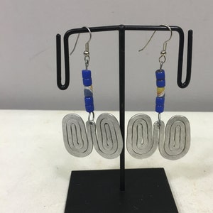 Earrings African Aluminum  Double Coiled Blue Yellow Sandcast Bead Masai Beaded Earrings Handmade Aluminum Women Earrings Unique Tribal E69