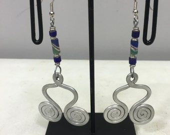 Earrings African Aluminum  Double Twist Coiled Blue Green Sandcast Bead Masai Beaded Earrings Handmade Aluminum Women EarringsTribal E72