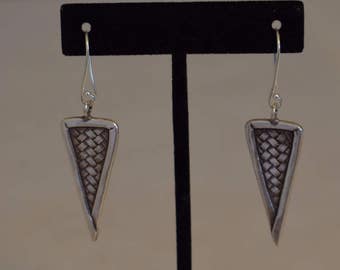 Earrings Silver Miao /Hmong Woven Triangle Dangle Hill Tribe Handmade Triangle Dangle Tribal Silver Earrings