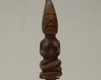 African Figure Carved Wood Spoon Bembe Tribe Congo