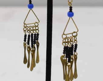 Earrings African Brass Black Glass Earrings