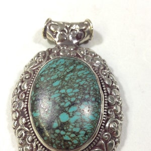 Tibetan Silver Oval Turquoise Pendant