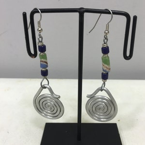 Earrings African Aluminum Loop Coiled Green Sandcast Bead Masai Beaded Earrings Handmade Aluminum Women Earrings Unique Tribal E12