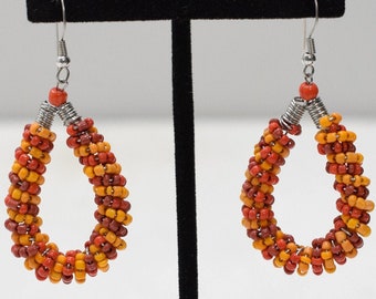 Earrings Orange Red Hoop Beaded Earrings