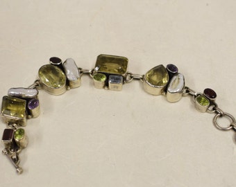 Bracelet Sterling Silver Citrine Amethyst Pearls Peridot Aquamarine  Bracelet