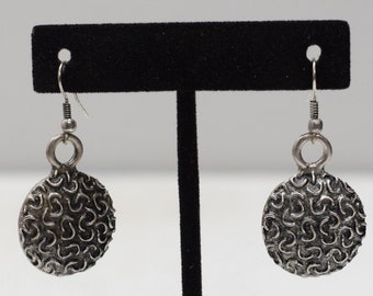 Earrings Turkish Pewter Textured Round Earrings