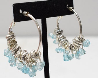 Earrings Aqua Silver Glass Hoop Earrings