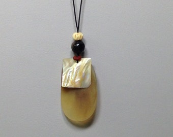 Indonesian Horn Shell Horn Bone African Glass  Pendant necklace