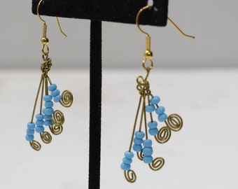 Earrings African Brass Blue Fan Earrings