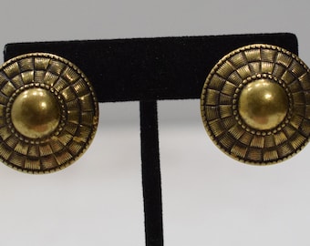 Earrings Gold Etched Bead Clip Earrings