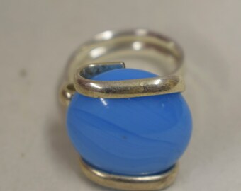 Ring Silver Sky Blue Colored Glass Ring