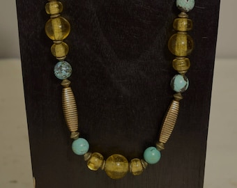 Necklace Chinese Turquoise Gold Glass Beaded Necklace