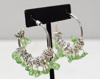 Earrings Green Silver Glass Hoop Earrings