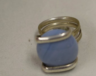 Ring Silver Grey Blue Colored Glass Ring