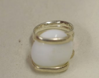 Ring Silver White Colored Glass Ring