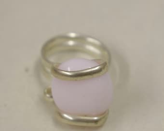 Ring Silver Baby Pink Colored Glass Ring