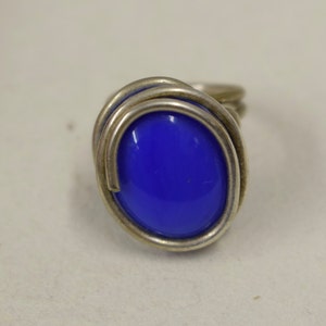 Ring Silver Azure Blue Colored Glass Ring