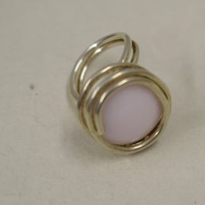 Ring Silver Pale Pink Colored Glass Ring