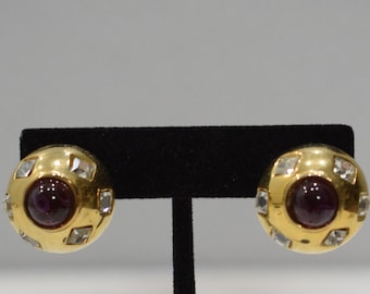 Earrings Gold Cubic Zirconia Button Clip Earrings