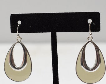 Earrings Beige Enamel Silver Dangle Earrings