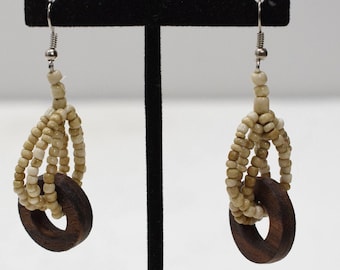 Earrings Indonesian Beige Wood Beaded Earrings