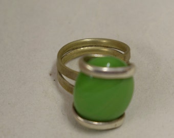 Ring Silver Summer Green Colored Glass Ring