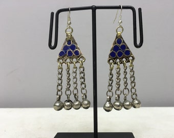 Earrings Silver Middle Eastern Lapis Dangle Silver Bell Earrings