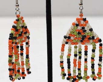 Earrings Orange White Glass Beaded Earrings